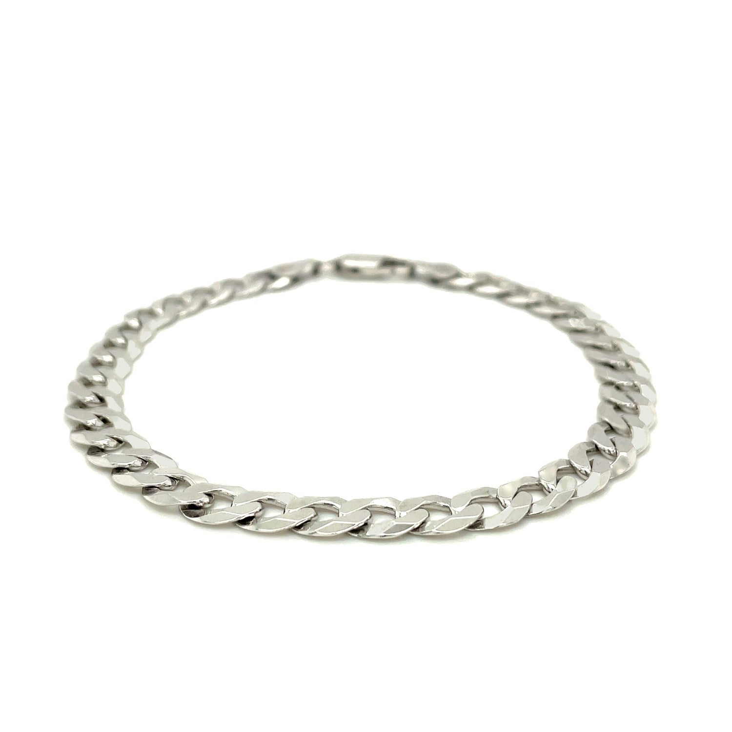 Rhodium Plated 7.2Mm Sterling Silver Curb Style Bracelet