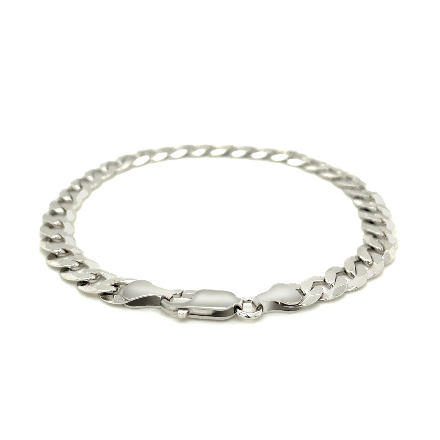 Rhodium Plated 7.2Mm Sterling Silver Curb Style Bracelet