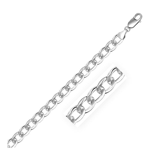 Rhodium Plated 7.2Mm Sterling Silver Curb Style Bracelet