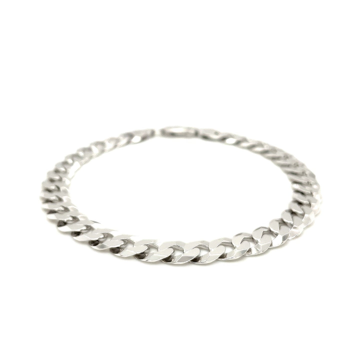 Rhodium Plated 7.9Mm Sterling Silver Curb Style Bracelet