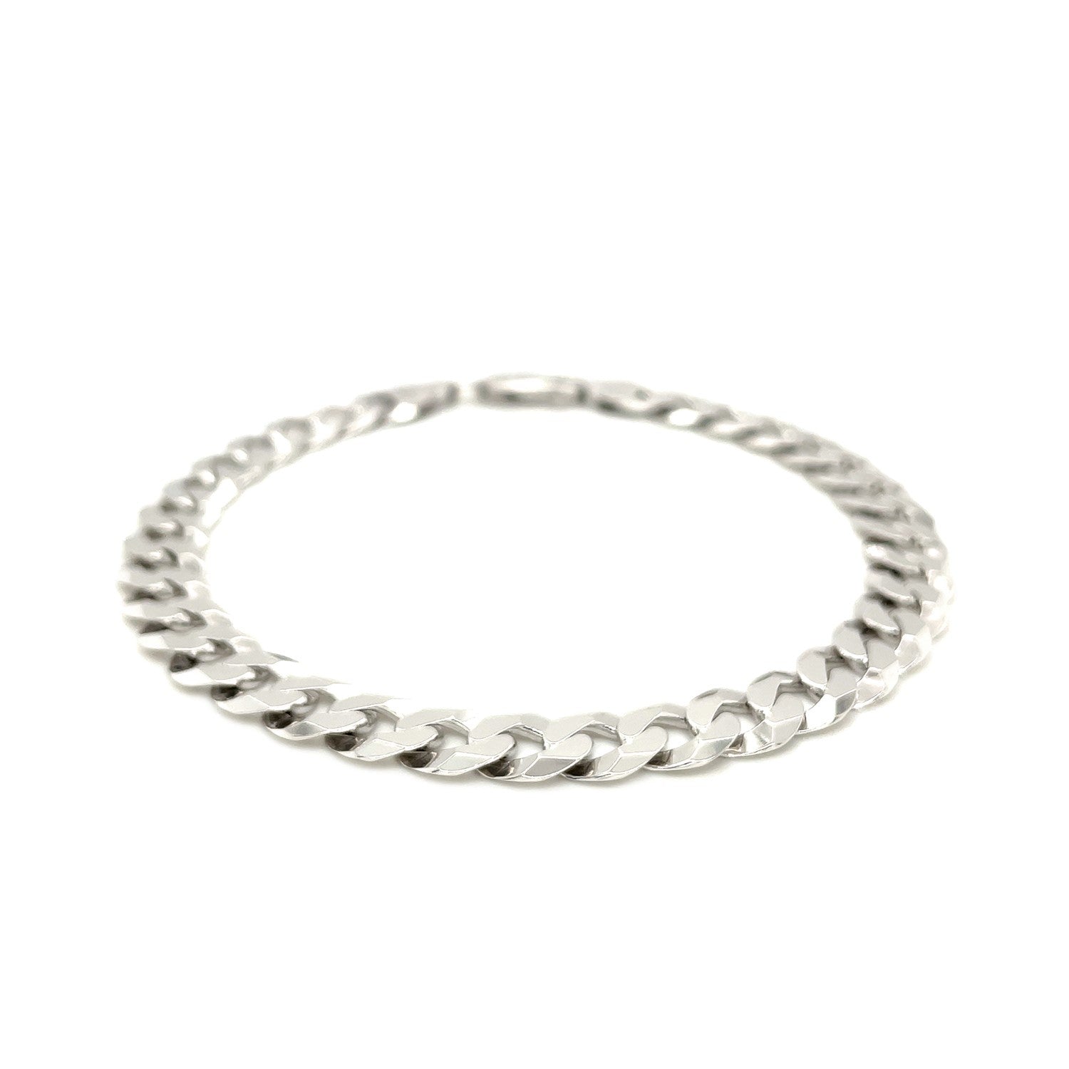 Rhodium Plated 7.9Mm Sterling Silver Curb Style Bracelet