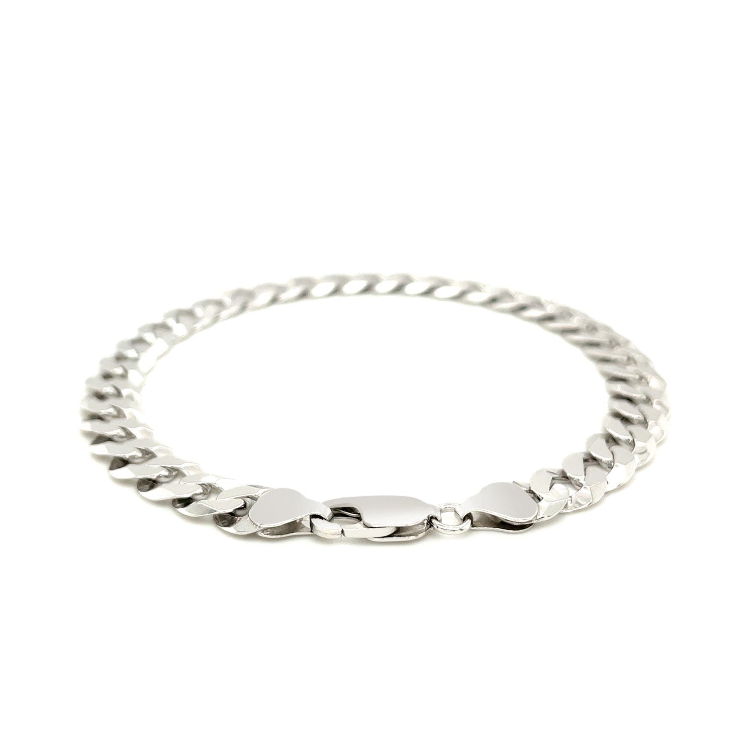 Rhodium Plated 7.9Mm Sterling Silver Curb Style Bracelet