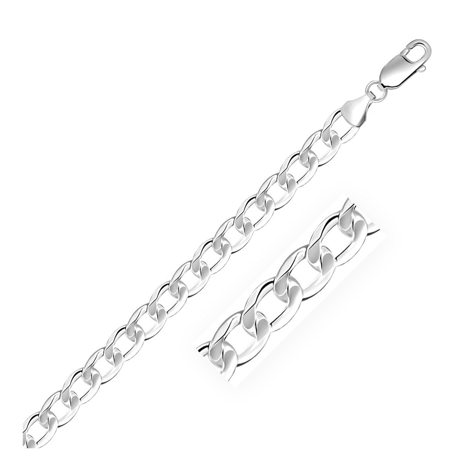 Rhodium Plated 7.9Mm Sterling Silver Curb Style Bracelet
