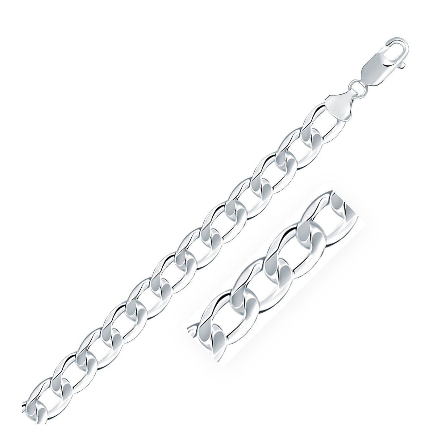 Rhodium Plated 8.4Mm Sterling Silver Curb Style Bracelet