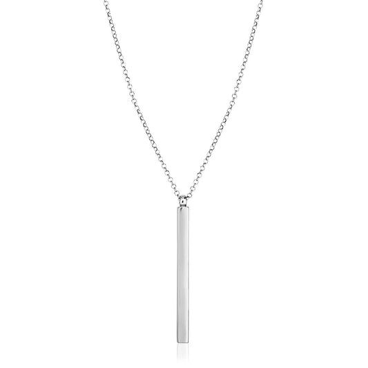 Sterling Silver 24 Inch Necklace With Long Polished Bar Pendant