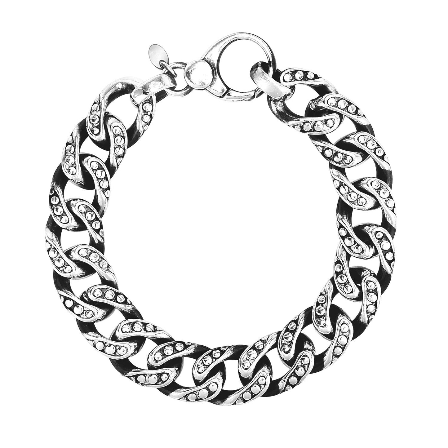 Sterling Silver Gunmetal Finish Cuban Link Bracelet With Dots
