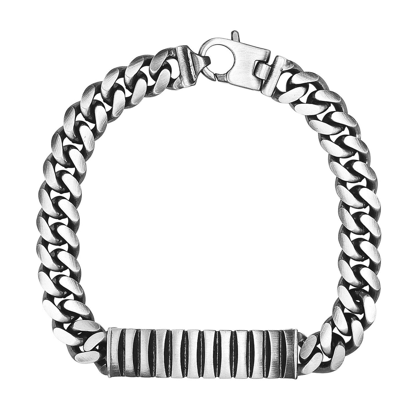 Sterling Silver Gunmetal Finish Cuban Link Id Style Bracelet