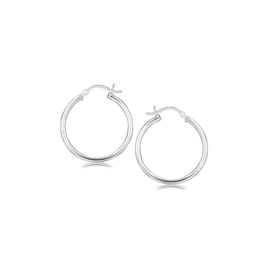 Sterling Silver Rhodium Plated Thin And Polished Hoop Motif Earrings (25Mm)