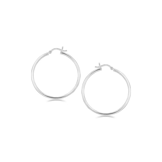 Sterling Silver Rhodium Plated Thin And Polished Hoop Style Earrings (35Mm)