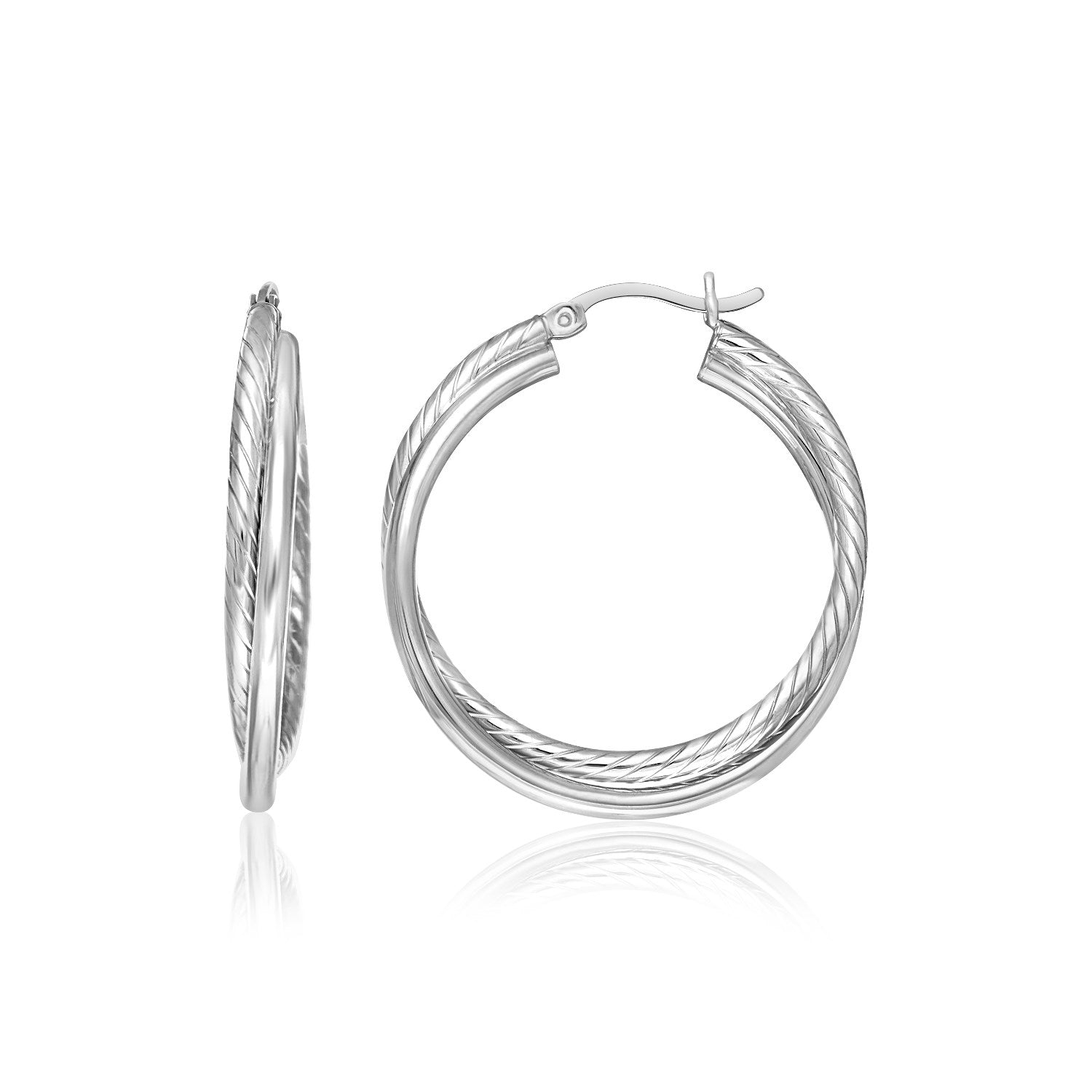 Sterling Silver Ridged Hoop Earrings With Textured Design