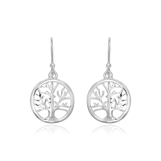 Sterling Silver Round Tree Of Life Earrings