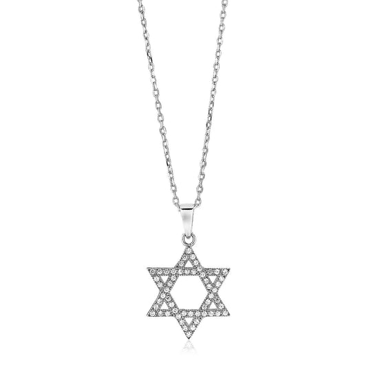 Sterling Silver Star Of David Necklace With Cubic Zirconias