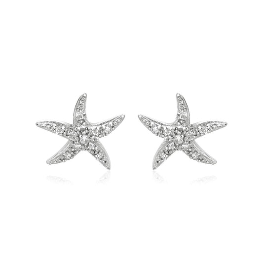 Sterling Silver Starfish Earrings With Cubic Zirconias