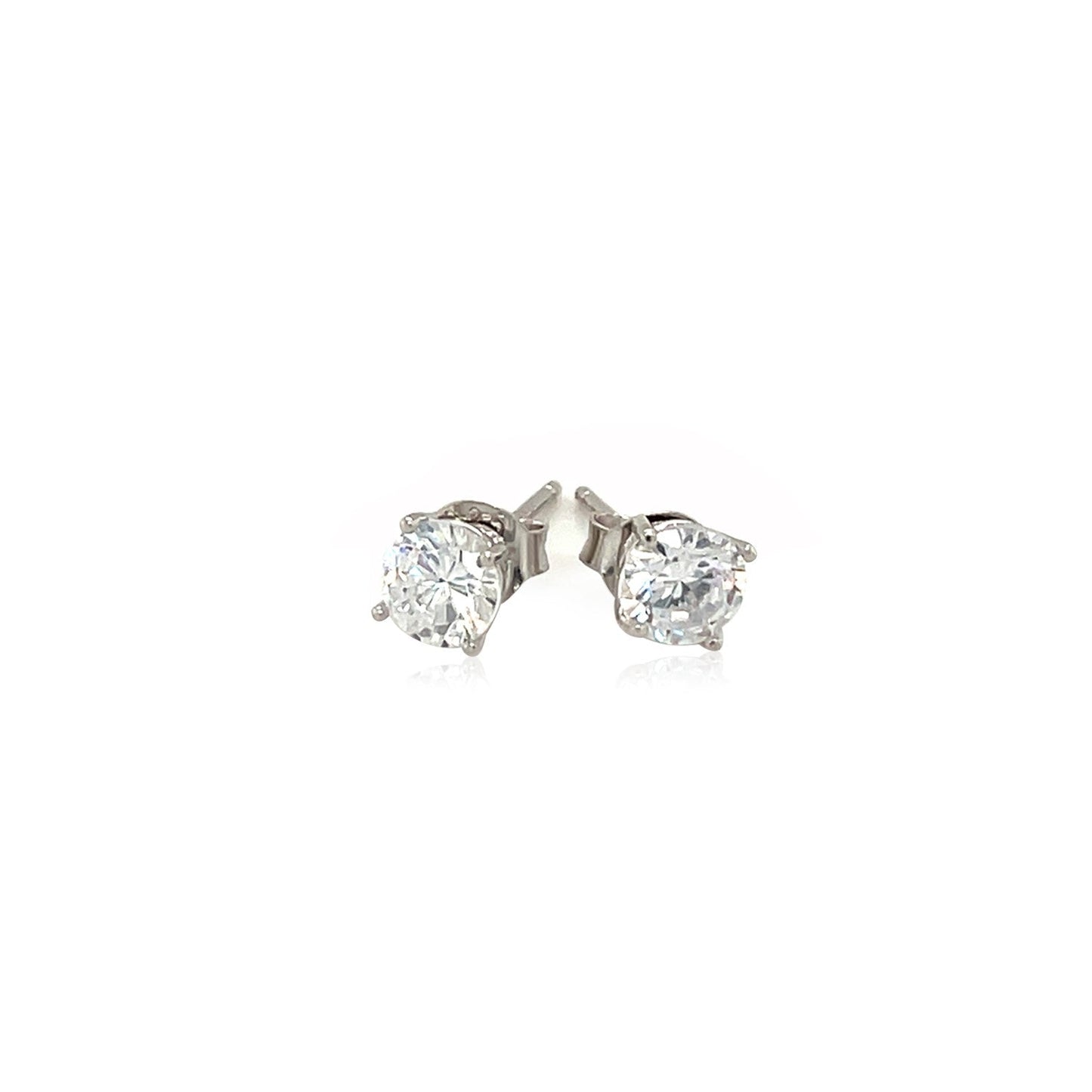 Sterling Silver Stud Earrings With White Hue Faceted Cubic Zirconia