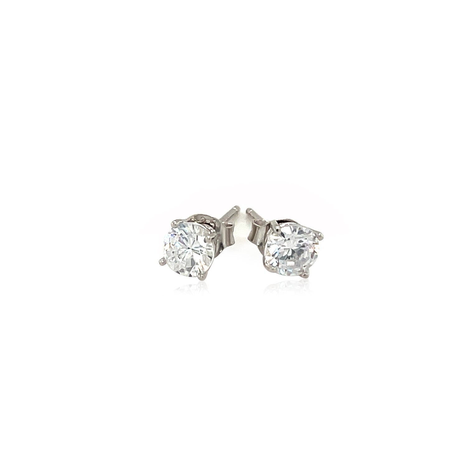 Sterling Silver Stud Earrings With White Hue Faceted Cubic Zirconia