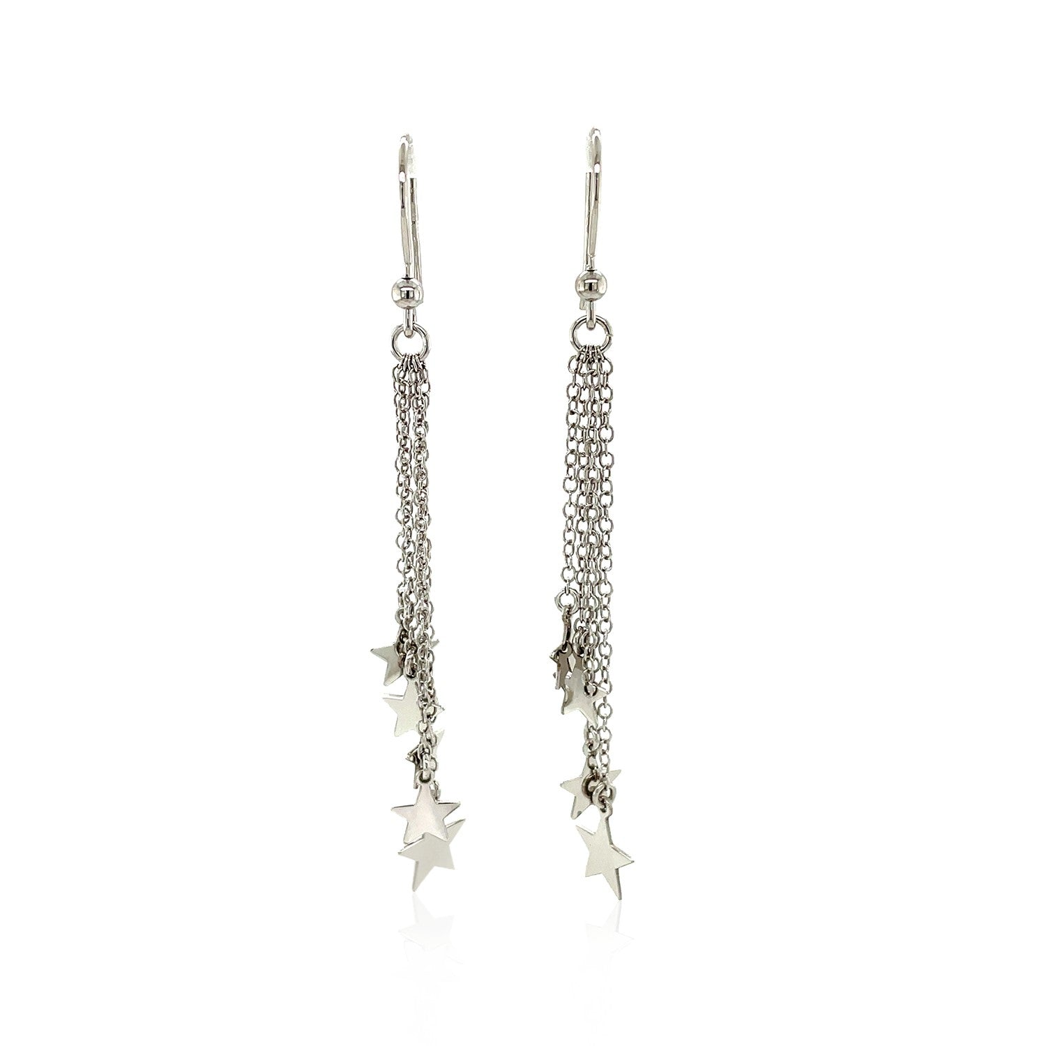 Sterling Silver Tassel Earrings With Polished Stars