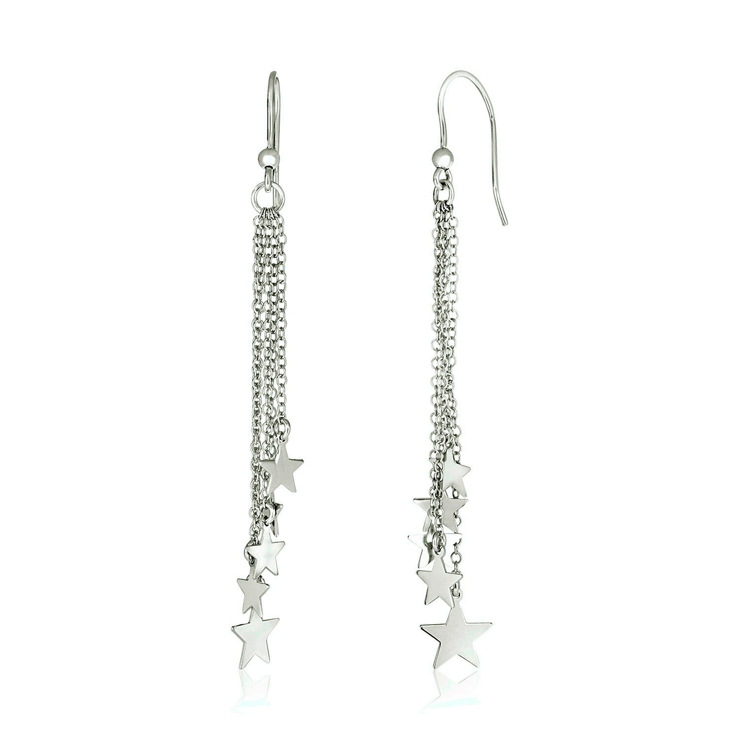 Sterling Silver Tassel Earrings With Polished Stars