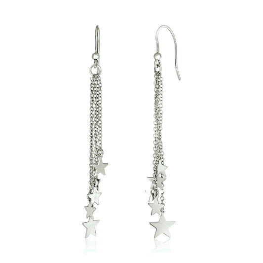 Sterling Silver Tassel Earrings With Polished Stars