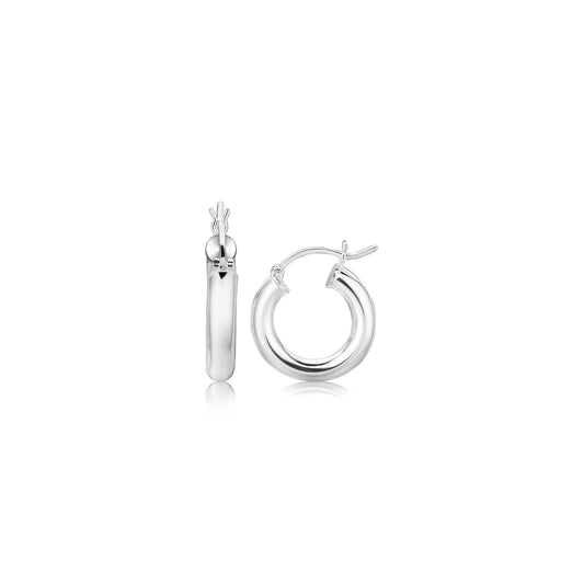 Sterling Silver Thick Polished Hoop Earrings With Rhodium Plating (15Mm)