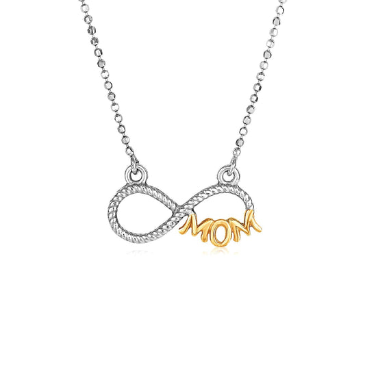Sterling Silver Two Toned Mom Necklace With Cubic Zirconias