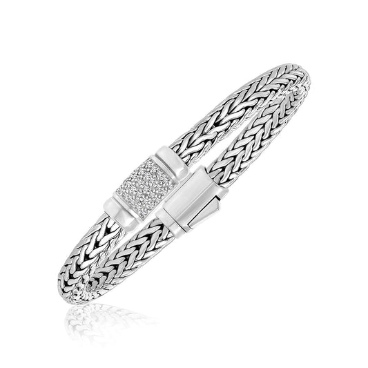Sterling Silver Weave Motif Bracelet With White Sapphire Accents