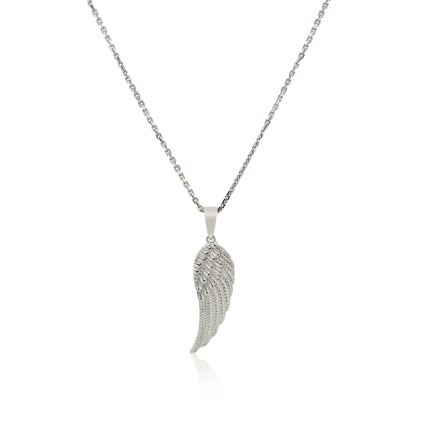 Sterling Silver With Large Textured Angel Wing Pendant