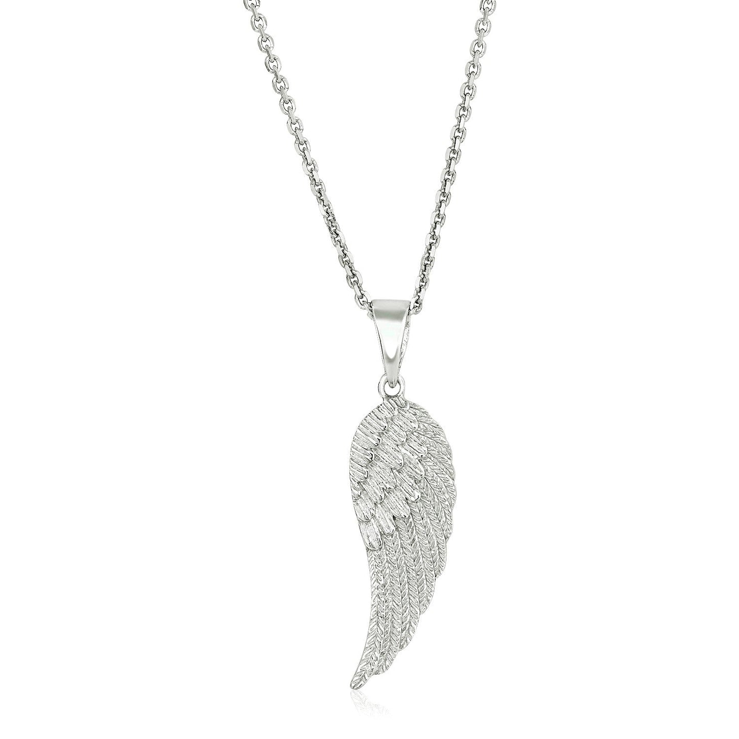 Sterling Silver With Large Textured Angel Wing Pendant