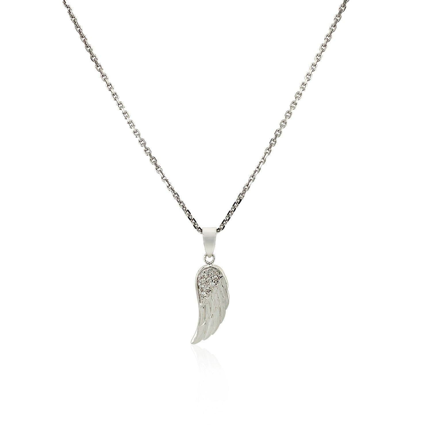 Sterling Silver With Textured Angel Wing Pendant