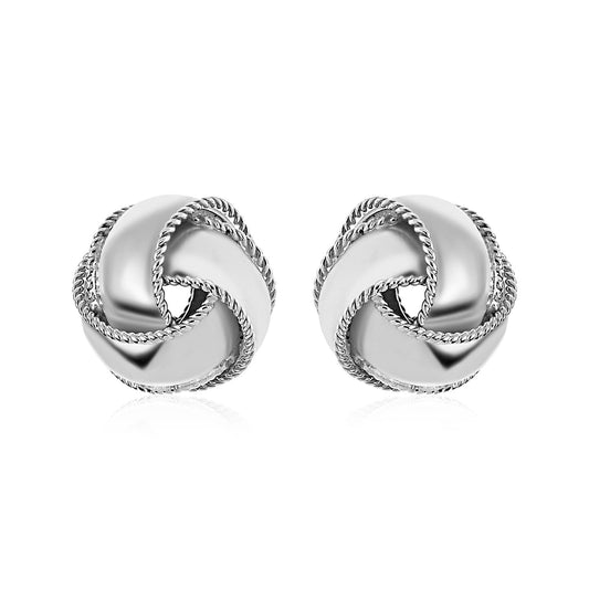 Textured And Polished Love Knot Earrings In Sterling Silver