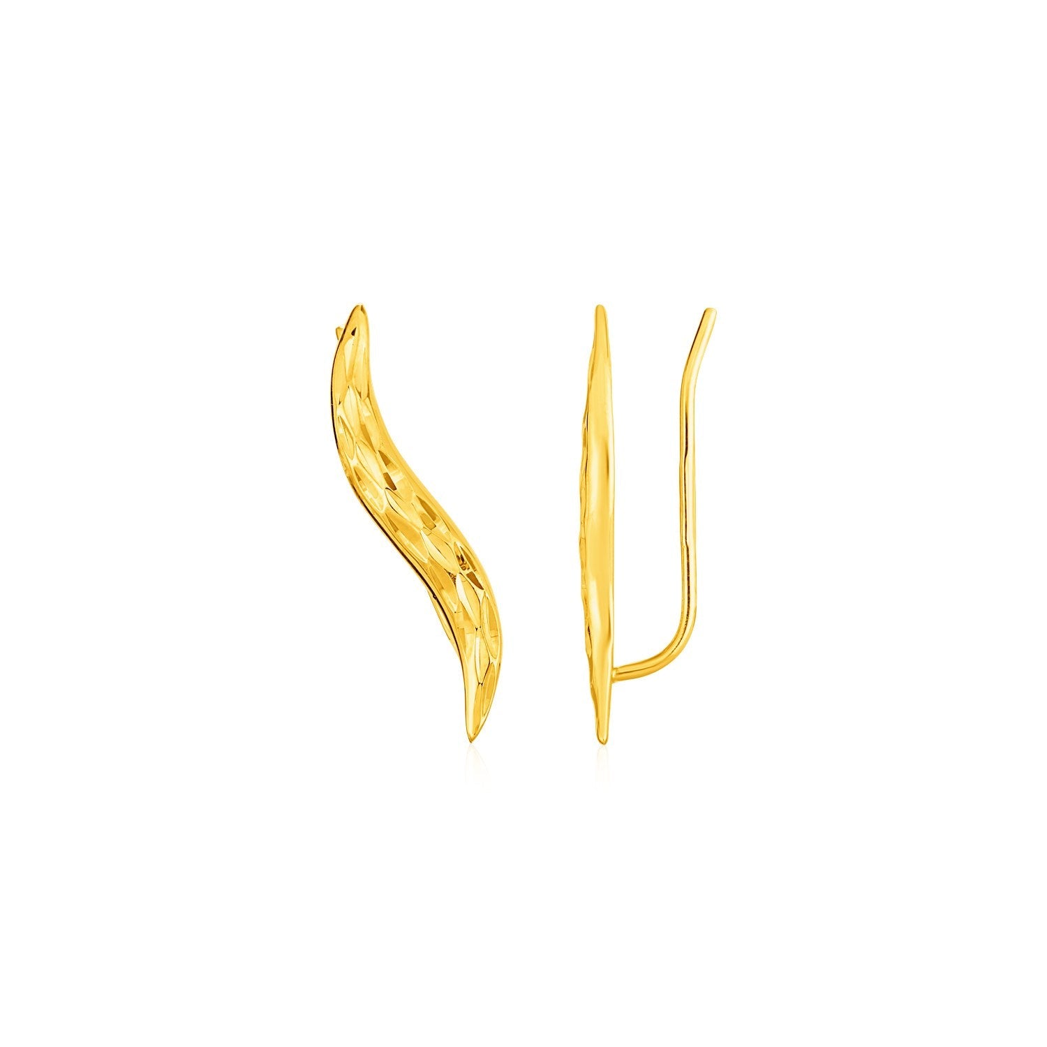 Textured Leaf Climber Earrings In 14K Yellow Gold