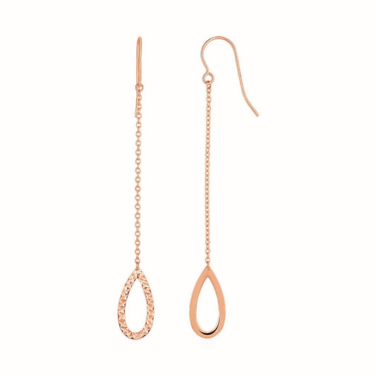 Textured Pear Shaped Long Drop Earrings In 14K Rose Gold