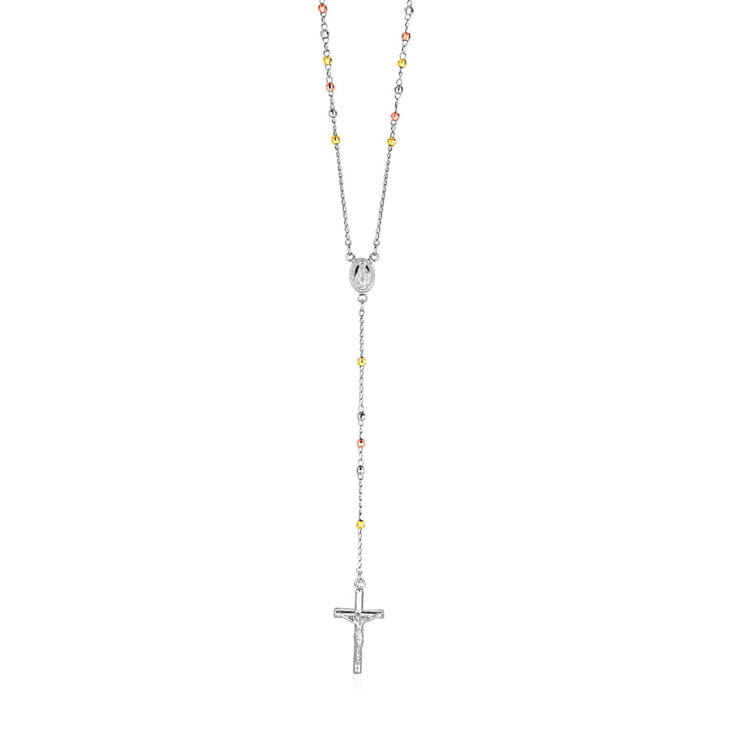 Three Toned Rosary Chain And Bead Necklace In Sterling Silver
