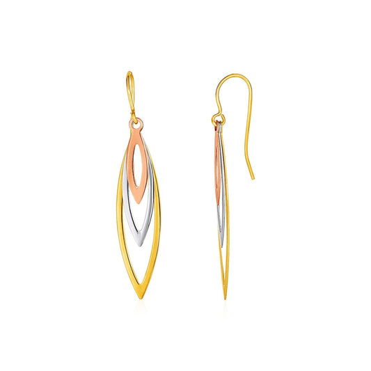Tri-Tone Graduated Open Marquise Earrings In 10K Yellow White And Rose Gold