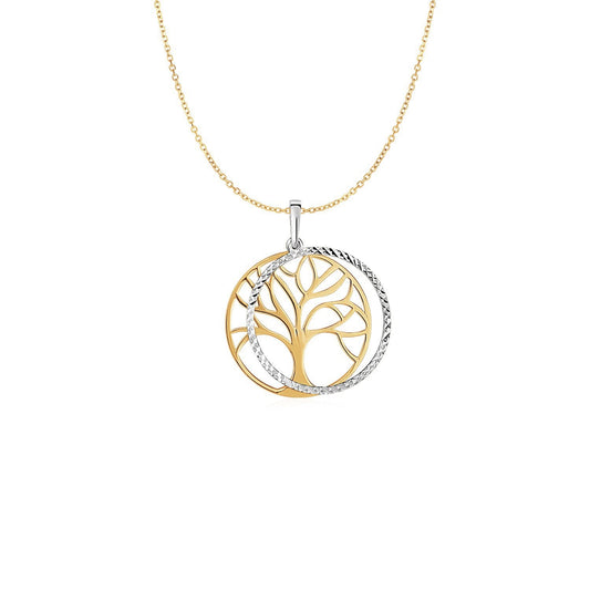 Two Layer Tree Pendant In 14K Two Tone Gold