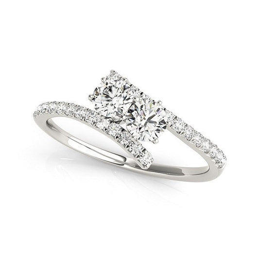 Two Stone Bypass Diamond Ring In 14K White Gold (3/4 Cttw)