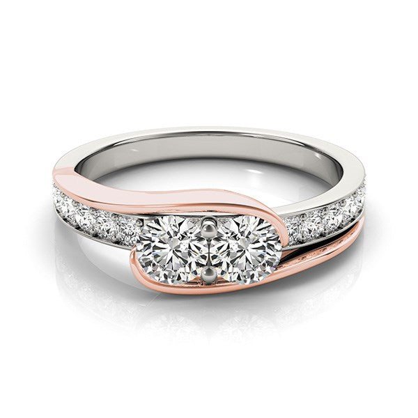 Two Stone Diamond Ring In 14K White And Rose Gold (3/4 Cttw)