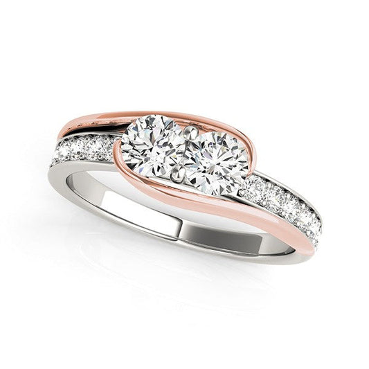 Two Stone Diamond Ring In 14K White And Rose Gold (3/4 Cttw)