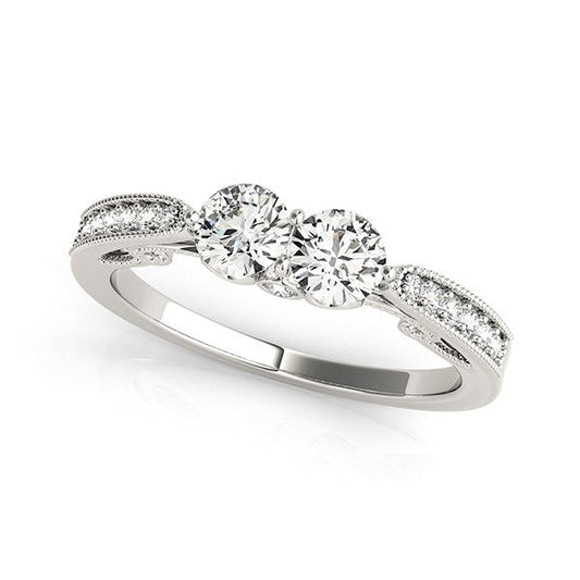 Two Stone Diamond Ring With Milgrain Design In 14K White Gold (3/4 Cttw)